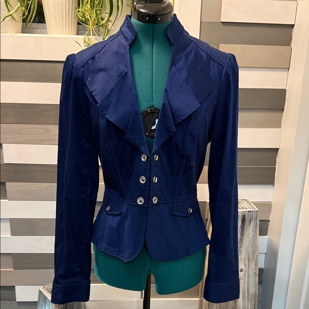 White House Black Market Navy Blazer with Silver Accents
